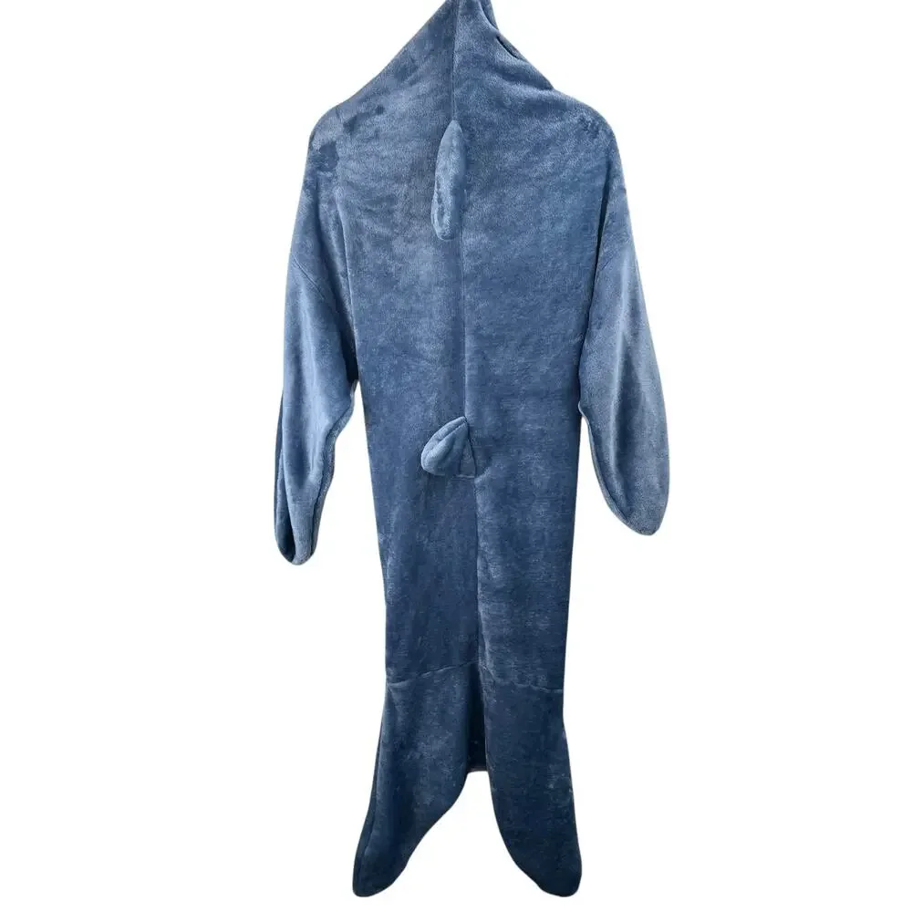 Kids Hooded Shark Blanket One Piece Soft Fleece Sleeping Bag Gray Large